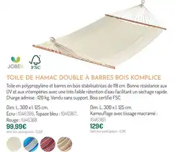 Botanic Jobek toile de hamac double à barres bois komplice offre