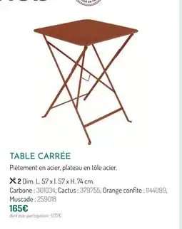 Botanic Table carrée carbone offre