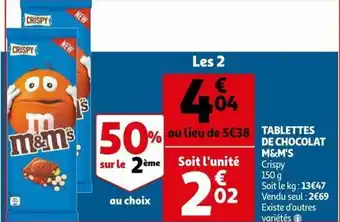 Auchan Tablettes de chocolat M&M's offre
