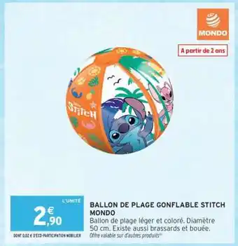 BALLON DE PLAGE GONFLABLE STITCH MONDO