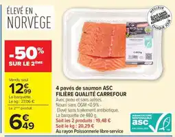 Carrefour 4 pavés de saumon ASC FILIÈRE QUALITÉ CARREFOUR offre