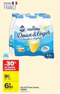 Carrefour Lait U.H.T Sans Lactose CANDIA offre
