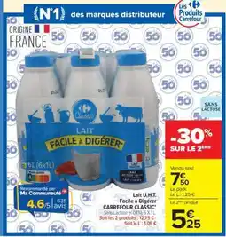 Carrefour Lait U.H.T. facile à digérer CARREFOUR CLASSIC’ offre