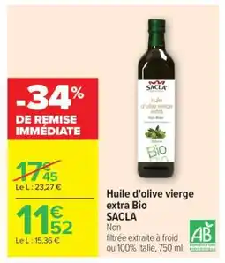 Carrefour Huile d'olive vierge extra Bio SACLA offre