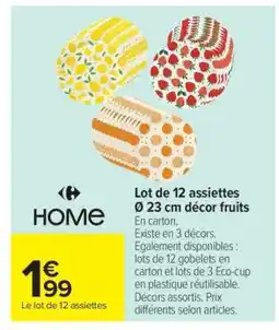 Carrefour Lot de 12 assiettes Ø 23 cm décor fruits offre