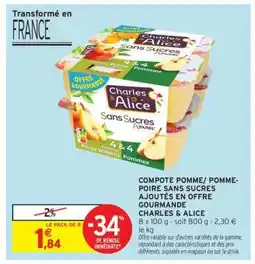 Intermarché COMPOTE POMME/ POMME-POIRE SANS SUCRES AJOUTÉS EN OFFRE GOURMANDE offre