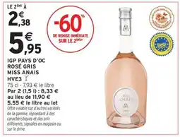 Intermarché IGP PAYS D'OC ROSÉ GRIS MISS ANAIS HVE3 offre
