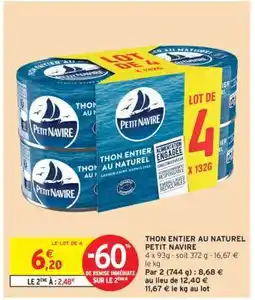 Intermarché Thon entier au naturel 'Petit Navire' offre