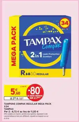 Intermarché TAMPONS COMPAK REGULAR MEGA PACK X34 offre