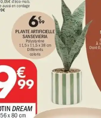 Plante artificielle sansevieria polystyrène 11,5 x 11,5 x 38 cm différents coloris