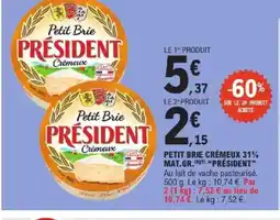 E.Leclerc Express PRÉSIDENT Petit brie crémeux 31% mat.gr offre