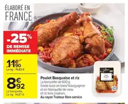 Carrefour Poulet Basquaise et riz offre