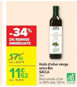 Carrefour SACLA Huile d'olive vierge extra Bio offre