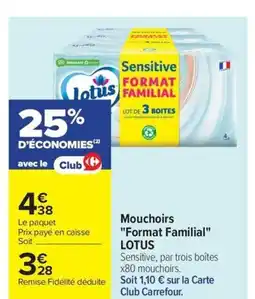 Carrefour LOTUS Mouchoirs Format Familial offre