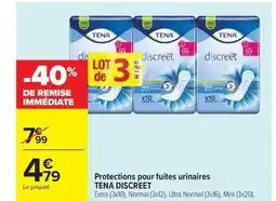 Carrefour TENA DISCREET Protections pour fuites urinaires offre