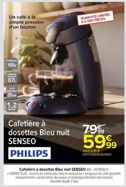Carrefour PHILIPS SENSEO Cafetière à dosettes Bleu nuit offre