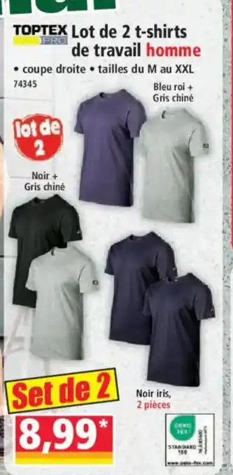 TOPTEX Lot de 2 t-shirts de travail homme