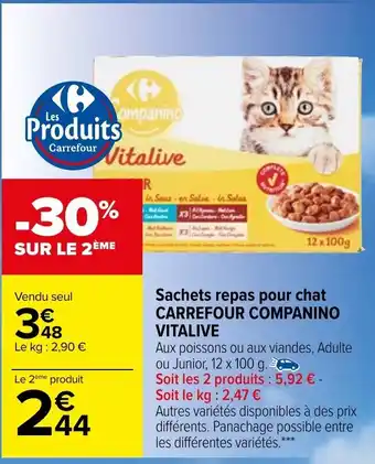 Carrefour Sachets repas pour chat Carrefour Companino Vitalive offre