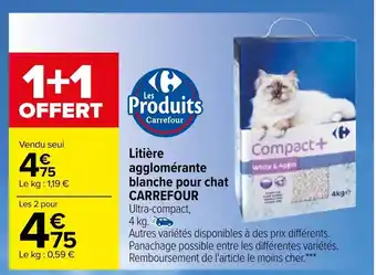 Carrefour Litière agglomérante blanche pour chat Carrefour offre