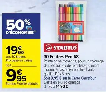 Carrefour 30 Feutres Pen 68 offre