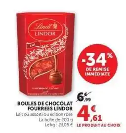 Hyper U BOULES DE CHOCOLAT FOURRÉES LINDOR offre