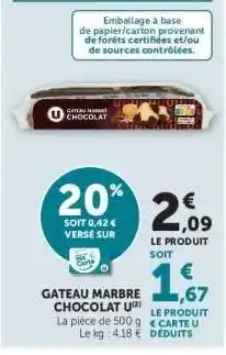 Hyper U GATEAU MARBRE CHOCOLAT U offre