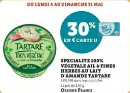 Hyper U Specialite 100% vegetale ail & fines herbes au lait d'amande tartare offre