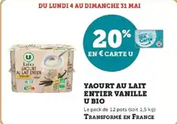 Hyper U Yaourt au lait entier vanille u bio offre