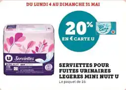 Hyper U Serviettes pour fuites urinaires legeres mini nuit u offre