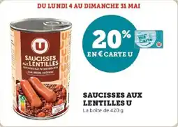 Hyper U Saucisses aux lentilles u offre
