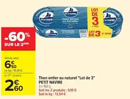 Carrefour Market Thon entier au naturel lot de 3 petit navire offre