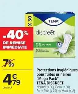 Carrefour Market Protections hygiéniques pour fuites urinaires mega pack tena discreet offre