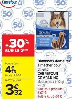 Carrefour Market Bâtonnets dentaires à mâcher pour chiens carrefour companino offre