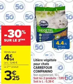 Carrefour Market Litière végétale pour chats carrefour companino offre
