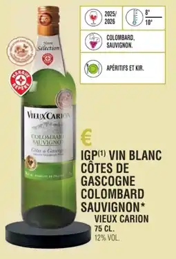 E.Leclerc Igp vin blanc côtes de gascogne colombard sauvignon vieux carion offre