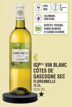 E.Leclerc Igp vin blanc côtes de gascogne sec florenbelle offre