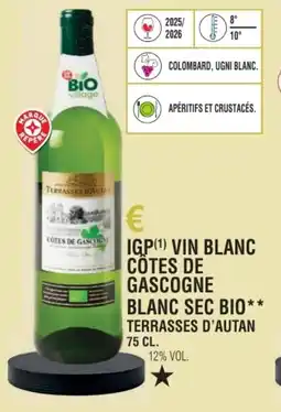 E.Leclerc Igp vin blanc cotes de gascogne blanc sec bio terrasses d'autan offre