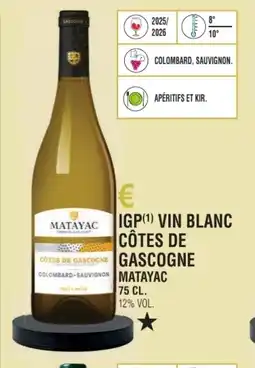 E.Leclerc Igp vin blanc côtes de gascogne matayac offre