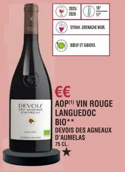 E.Leclerc Aop vin rouge languedoc bio devois des agneaux d'aumelas offre
