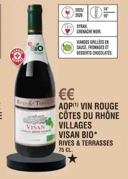 E.Leclerc Aop vin rouge côtes du rhône villages visan bio rives & terrasses offre