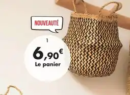 E.Leclerc Panier thailandais en jonc de mer avec anses avec motif noir offre