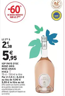 Intermarché Miss anaïs igp pays d'oc rosé gris hve3 offre