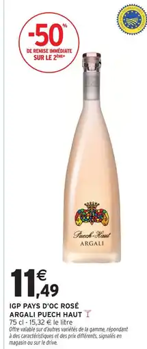 Intermarché Puech-haut igp pays d'oc rosé argali offre