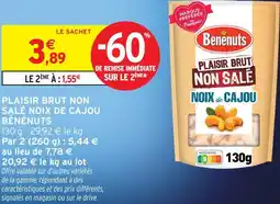Intermarché Bénénuts plaisir brut non salé noix de cajou offre