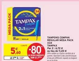 Intermarché Tampax compak regular mega pack x34 offre