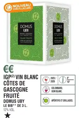 E.Leclerc Igp vin blanc côtes de gascogne fruité domus uby offre