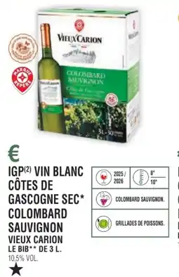 E.Leclerc Igp vin blanc côtes de gascogne sec colombard sauvignon vieux carion offre