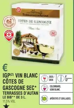 E.Leclerc Igp vin blanc côtes de gascogne sec terrasses d'autan offre