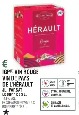 E.Leclerc Igp vin rouge vin de pays de l'hérault jl. parsat offre
