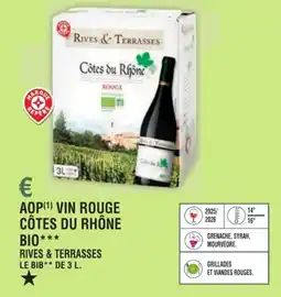 E.Leclerc Aop vin rouge côtes du rhône bio rives & terrasses offre